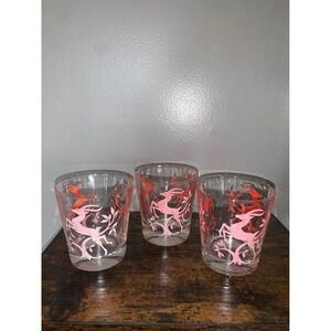 Vintage Federal Glass Red Gazelle Highball Glasses Set of 3 MCM